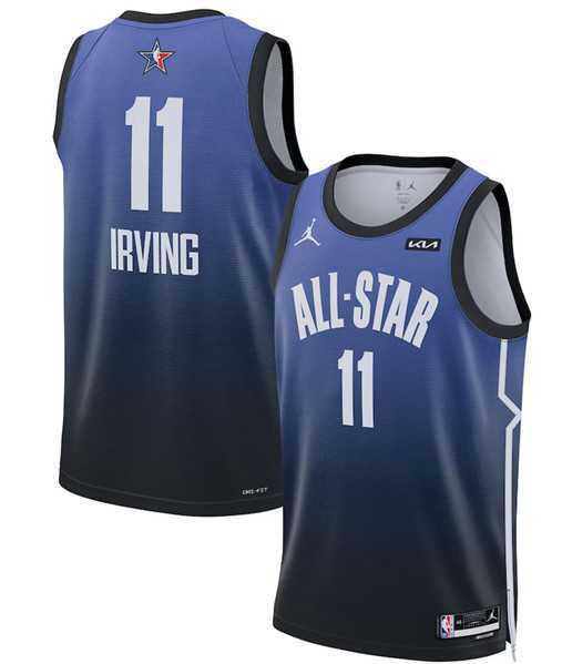 Men's 2023 All-Star #11 Kyrie Irving Blue Game Swingman Stitched Basketball Jersey Dzhi